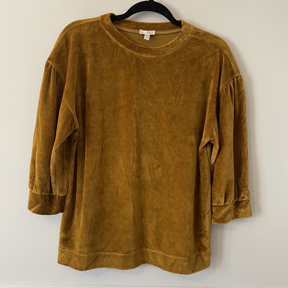 Garnet‎ Hill Organic Cotton Moonrise Velour Top Gold Size S Oversized Boxy Boho